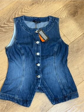 Joe Fresh Blue Denim Collarless Button-Front Vest sz0